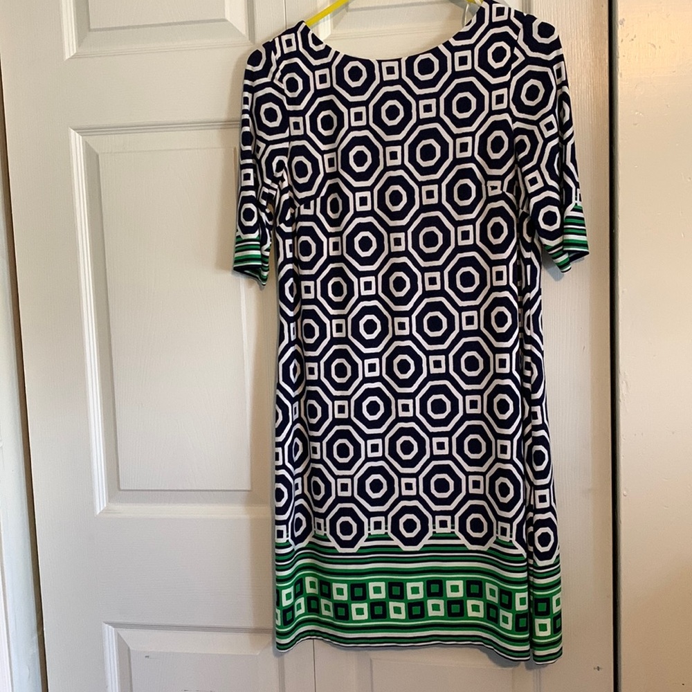 Eliza J navy swirl dress.